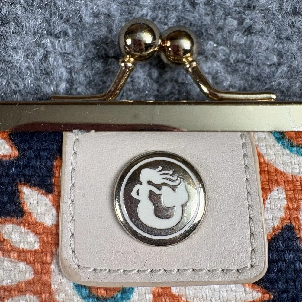 Spartina 449 Eyeglass Case Floral Linen Leather Clamshell Kiss Lock Navy Orange